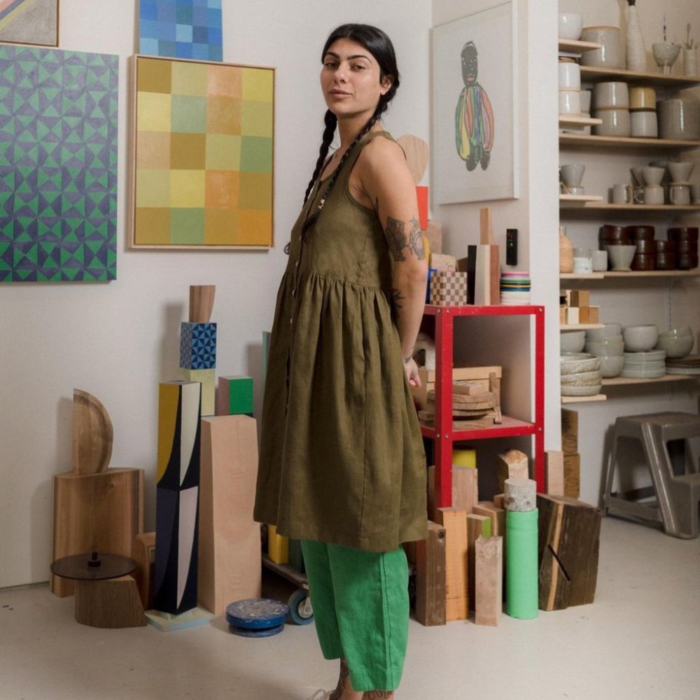 Beaton linen gathered dress NWT